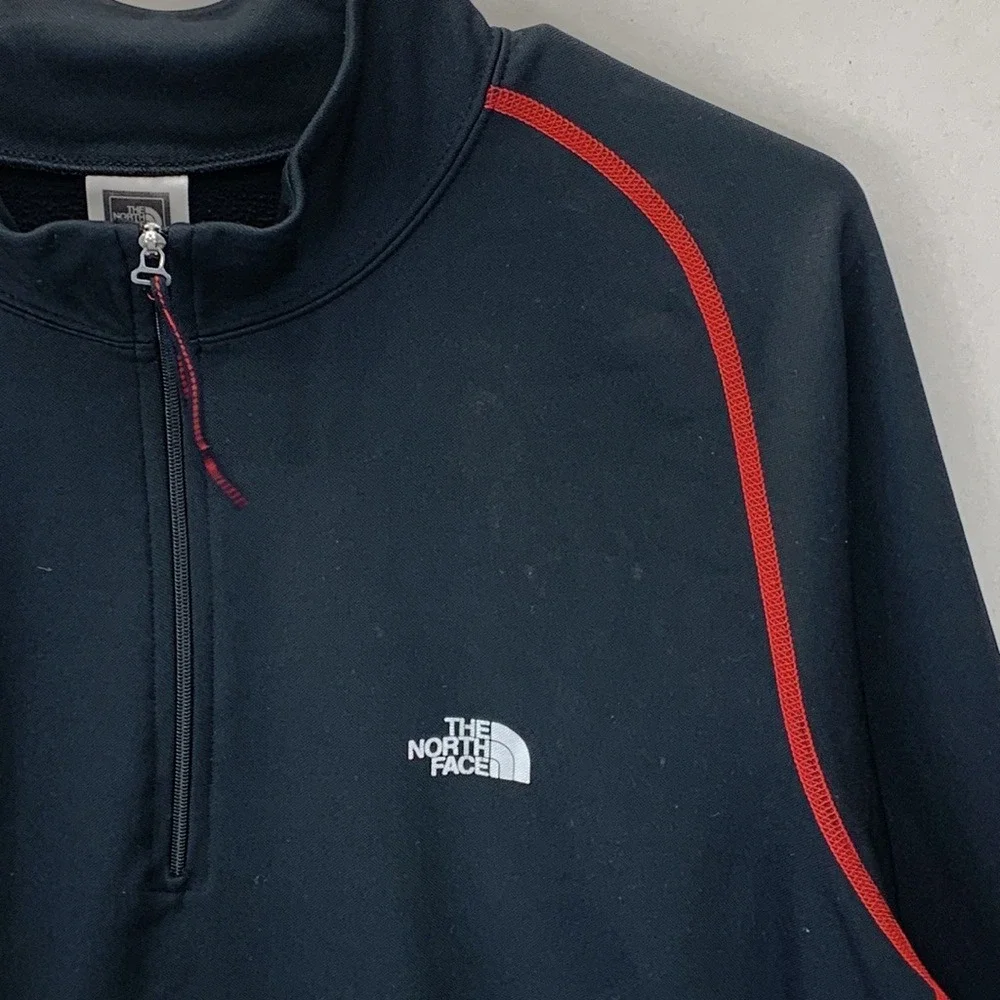 The North Face 1/4 Zip Fleece Pullover Jacket Mens Size L Black Red Outdoor Tech